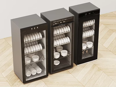 Black Display Cabinets With Glass Doors And White Cups Storage Solution 3d model