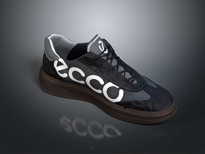 ECCO Black Casual Sneakers With White Logo And Brown Sole Design 3d model