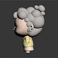 3D Cartoon Game Movie Character Granny With Curly Gray Hair Glasses Yellow Dress Earrings