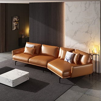 Living room leather sofa coffee table combination 3d model