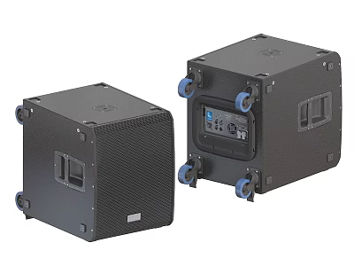 Two Black Square Portable Audio Speakers With Wheels And Professional Interfaces 3d model