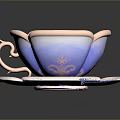 Flower Shaped Glass Cup With Saucer Blue Purple Hue And Gold Trim Design