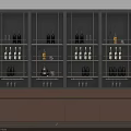 Modern Wine Cabinet Design With Multiple Shelves Wine Bottles And Glassware Brown Drawers