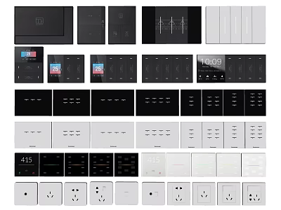Modern Black And White Switch Panels With Multiple Designs Sockets And Touch Screens 3d model