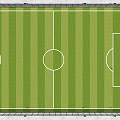Standard Soccer Field With Green Turf White Markings Surrounding Fencing And Advertising Boards