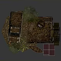 Rustic Scene Components Featuring Old Truck Water Wheel Small Boat Solar Panels Bench And Plants