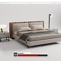Modern Double Bed With Upholstered Brown Headboard Light Gray Mattress Nightstands And Table Lamps