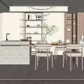 Modern Restaurant Interior Design With Open Layout Dining Table Chairs And Hanging Lights 3d model