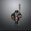 Detailed Mystical Fantasy Character In Purple Robe With Staff And Shield