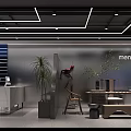Modern Clothing Store Interior With Black Ceiling Linear Lights Curved Counter And Metal Racks