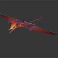 Flying Pterosaur With Red Wings Yellow Head And Reflection In Gray Background