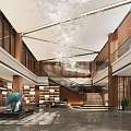 Luxury Modern Hotel Lobby Interior With High Ceiling Grand Chandelier Wooden Elements And Marble Flooring