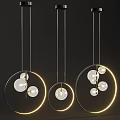 Modern Hanging Chandeliers With Circular Gold Ring And Transparent Glass Bulbs