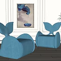 Blue Modern Single Sofa With Unique Design And Decorative Painting In Interior