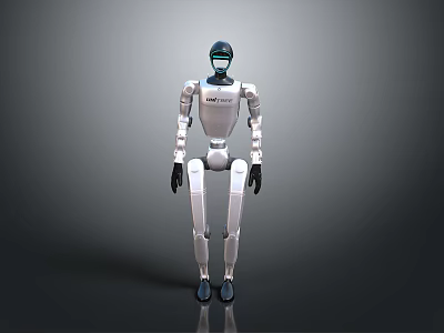 Standing Humanoid Robot Design With White Body And Black Limbs 3d model