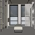 Modern Minimalist Walk in Closet With White Louvered Wardrobes Bench Strip Lighting And Laundry Appliances