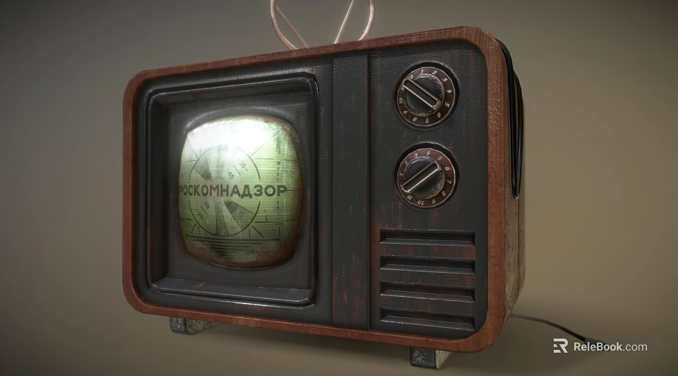 Vintage Television Featuring Wooden Frame Knobs And Screen Showing Map 3d model