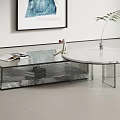 Modern Glass Top Coffee Table With Marble Base And Plant Decor 3d model