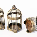 Three Piece Vintage Metal Birdcage Decorative Ornament Set With Carved Design