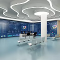 Modern Tech Control Room With Large Interactive Screens Data Charts And Seats 3d model