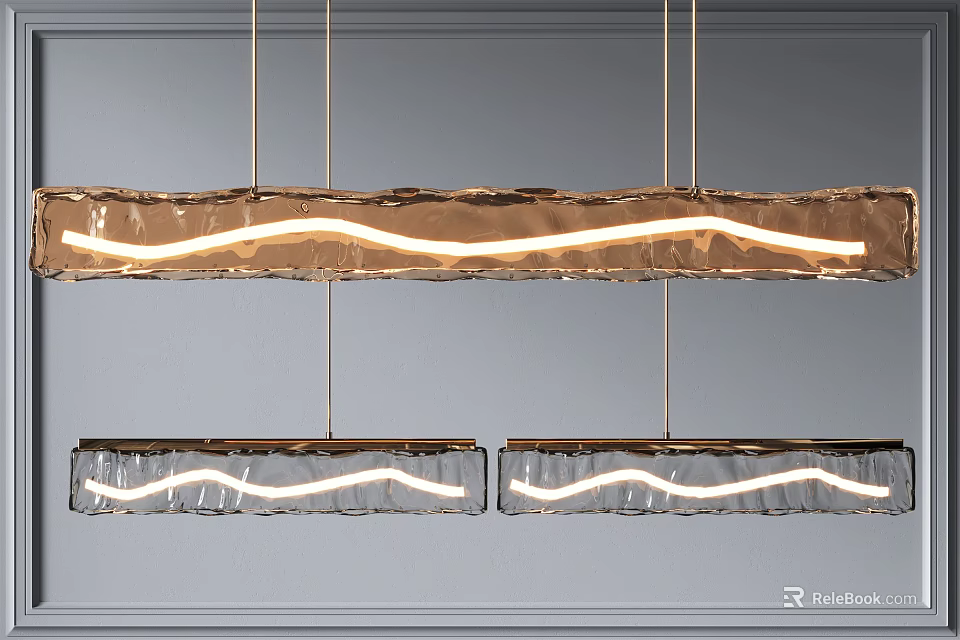 Elegant Modern Linear Chandeliers With Wavy LED Light Strips And Metallic Frame 3d model 