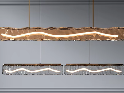 Elegant Modern Linear Chandeliers With Wavy LED Light Strips And Metallic Frame 3d model