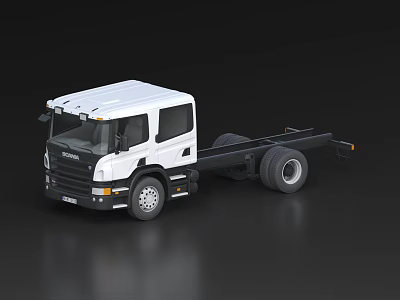 White Chassis Truck With Cab And Frame Structure On Black Background 3d model