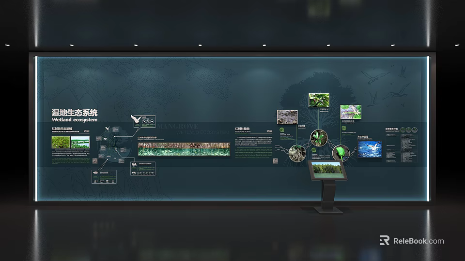 Modern Ecological Background Wall With Digital Screens Infographics And Data 3d model