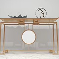 Elegant Console Table With Gold Frame White Top Circular Mirror And Decorative Ornaments 3d model