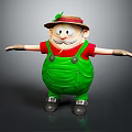 Cartoon Farmer Character With Straw Hat Mustache Red Shirt Green Overalls Brown Gloves Arms Outstretched