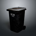 Black Plastic Trash Bin With Corporation Label And Lid And Wheels