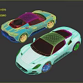 Sleek Blue And White Sports Cars With Red Brake Calipers And Reflective Black Background