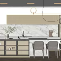 Modern Restaurant Interior With Open Layout Marble Dining Table Grey Chairs And Pendant Lights