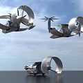 Futuristic Flying Cars With Sleek Aerodynamic Shapes Flying In Blue Sky