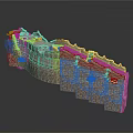 Ancient City Wall Model With Stone Construction And Green Plants