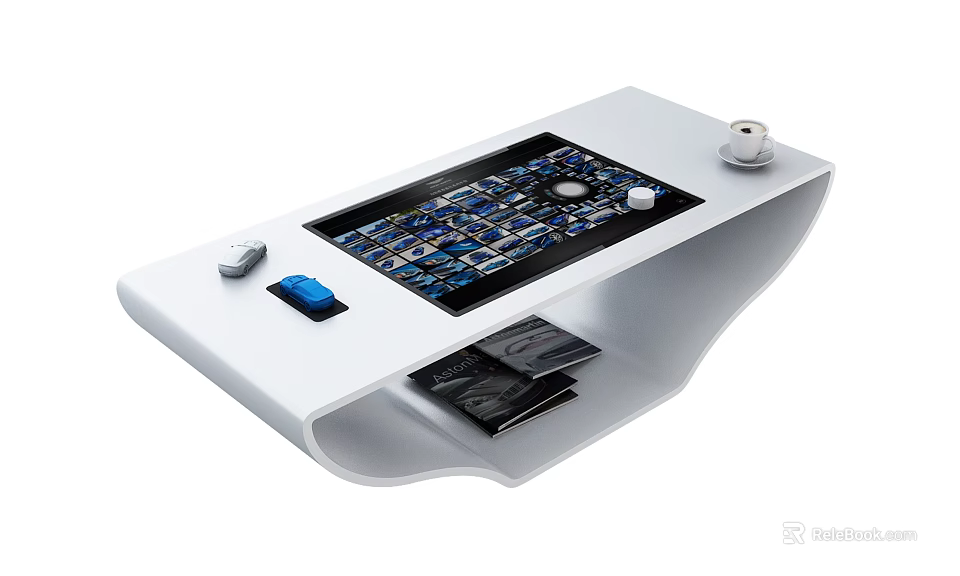 White Electronic Control Device With Blue Components White Knob And Interface Slots 3d model