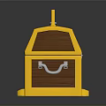 Yellow Treasure Chest With Wooden Panels Metal Lock And Casters