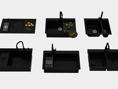 Black Kitchen Sink Various Designs Double Single Bowl With Drainer And Faucet 3d model