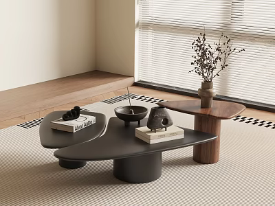 Modern Black Irregular Coffee Table With Books Candle Decor And Dried Branches Vase 3d model