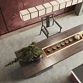 Traditional Modern Tea Room Interior Design With Red Wall Tea Table And Decorative Pillars