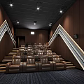 Modern Cinema Interior With Brown Leather Seats Staircase Design And Ceiling Lights
