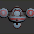 Vintage Sci Fi Model With Blue Red Cylindrical Parts E.C. 2077 Label And Cockpit Structure