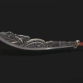 Traditional Decorative Long Sword with Intricate Engraved Patterns on Blade and Red Wrapped Handle Design
