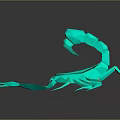 Cyan Origami Style Scorpion 3D Model with Geometric Design and Reflective Surface on Black Background