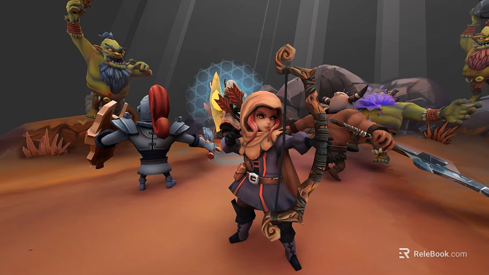 Fantasy Characters And Creatures In Adventure Party With Archer Warrior Orcs And Armored Mage 3d model 