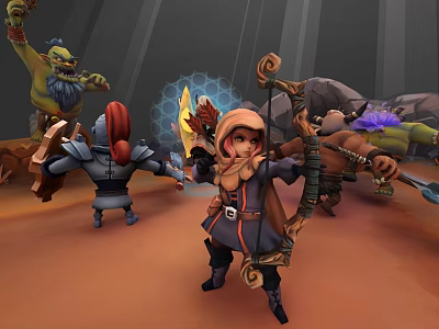 Fantasy Characters And Creatures In Adventure Party With Archer Warrior Orcs And Armored Mage 3d model