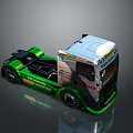 Green Silver Racing Truck with Aerodynamic Design and Sponsor Logos
