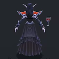 Elven Woman in Dark Gown with Red Silver Accents holding Wine Glass