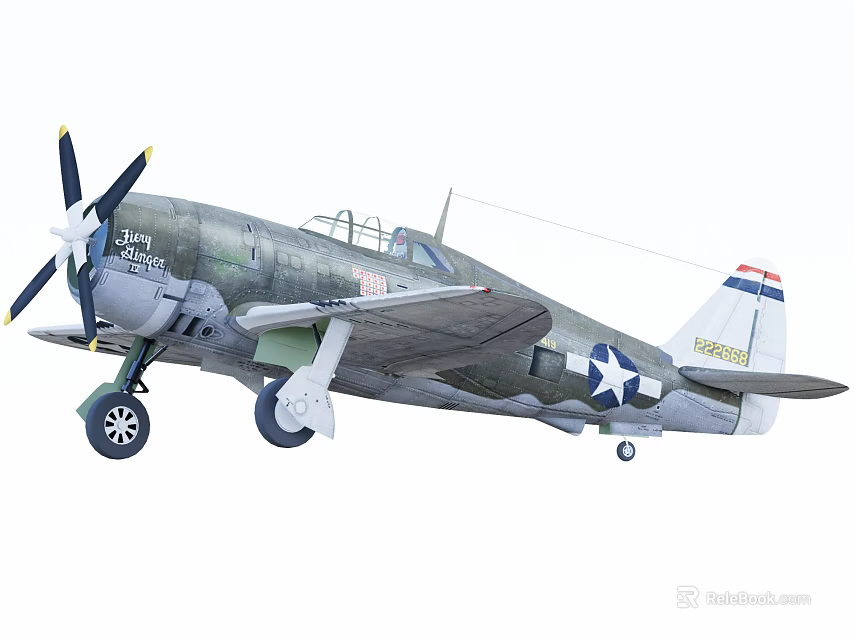 Vintage US Navy Fighter Jet With Green Fuselage Propeller And Star Emblem Design 3d model 