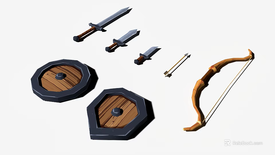 Vintage Medieval Decorative Ornament Set With Swords Shields Bow And Arrow 3d model 